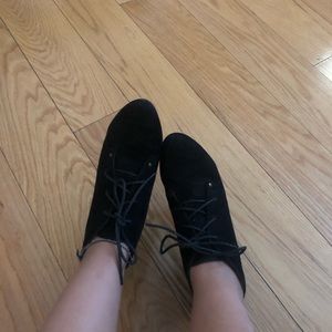 Suede black lace up booties